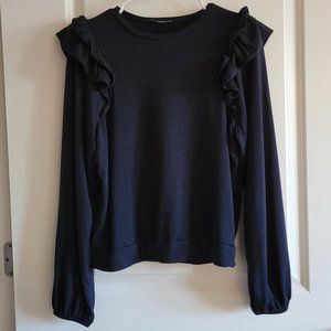 Express - 2-Piece Set - Top Small / Pant Medium - Ruffle - Navy Blue - Shimmer